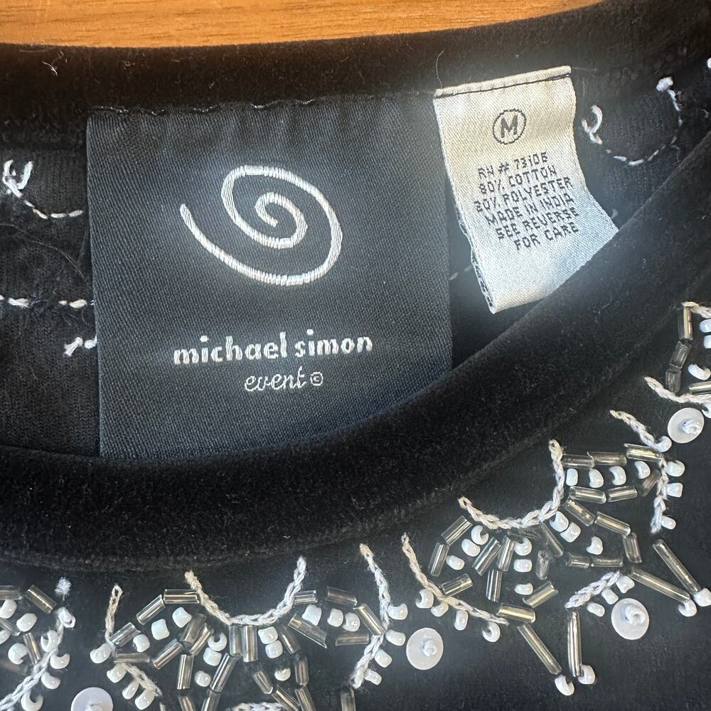 Michael Simon Black Velvet Beaded Snowflake top, Holiday,‎ Christmas, medium - Picture 8 of 8